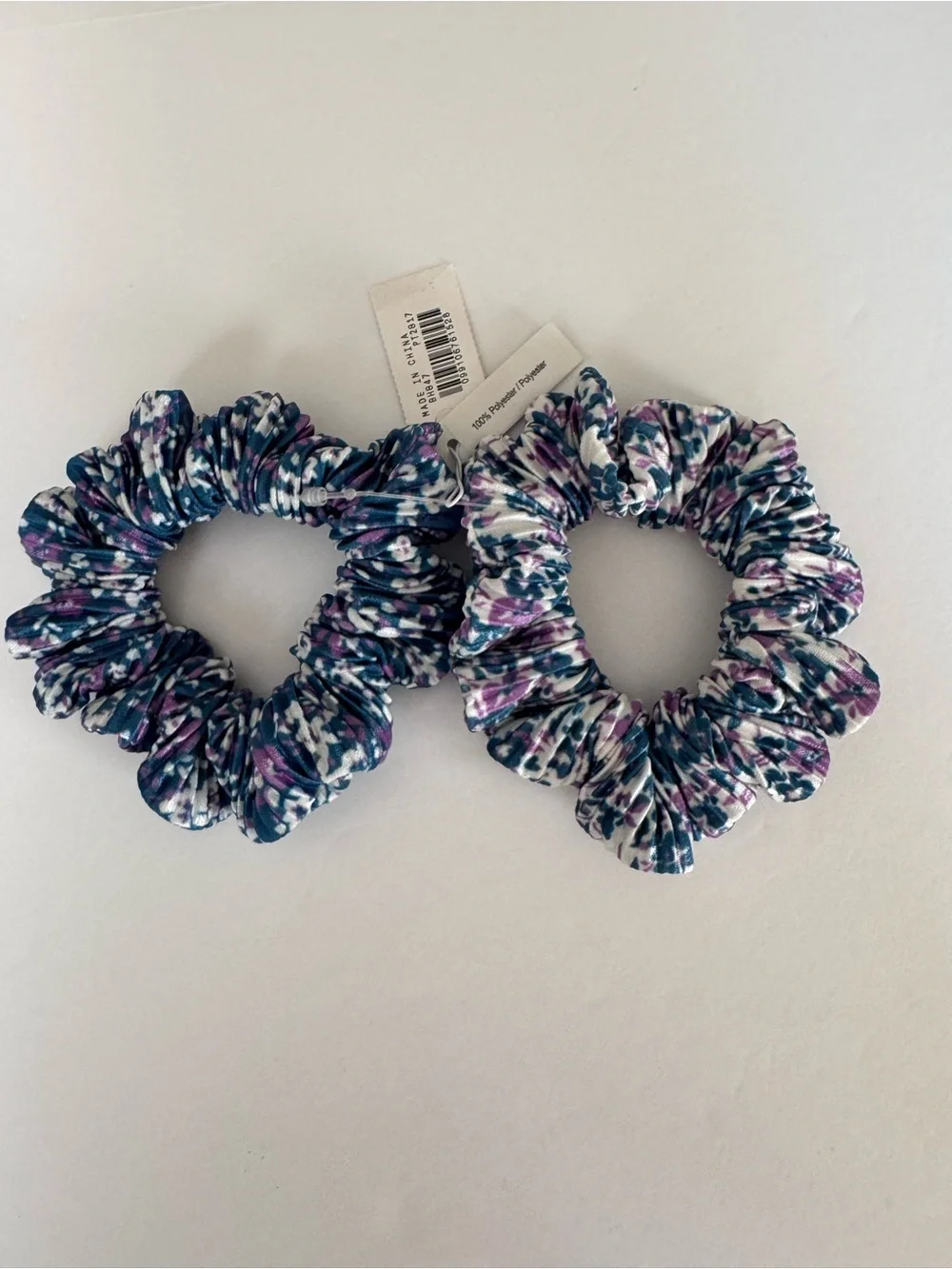 NWT Crewcuts J.Crew Floral Scrunchies Set 2 Blue Purple Hair Ties Girls One Size